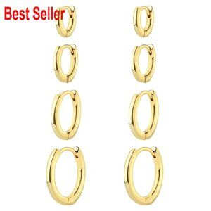 14K Gold Plated Hoop Huggie Earrings Set Lightweight Sensitive Ears Classic